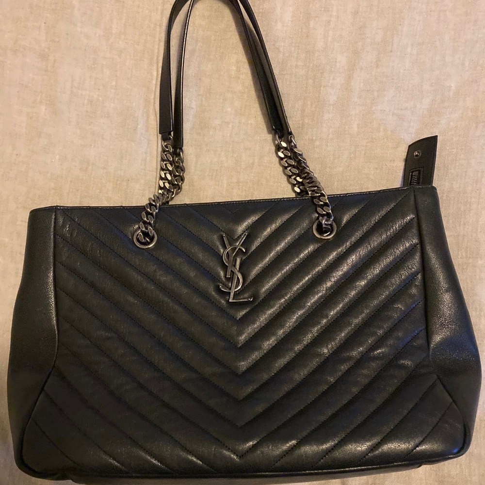 Yves Saint Laurent Monogram Black Leather Tote